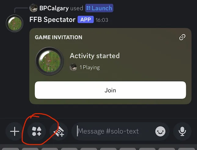 Text channel Activity button example