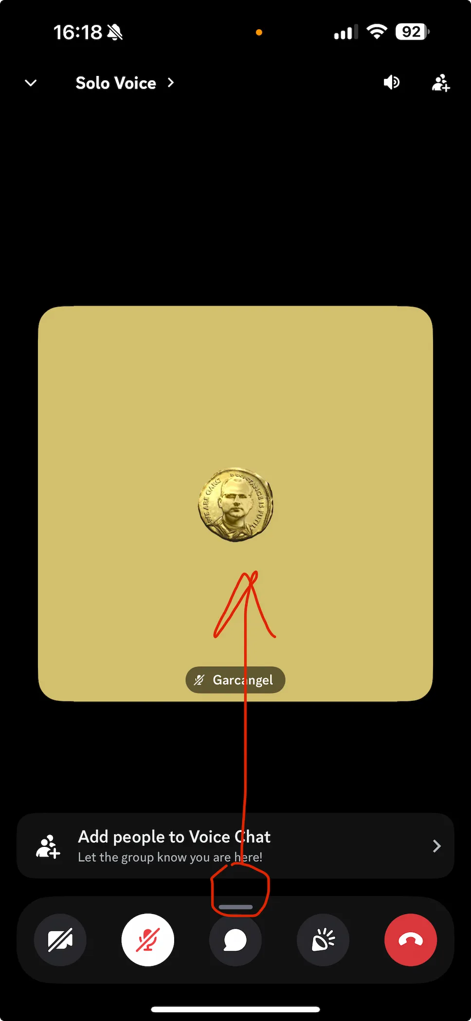 Voice channel swipe up example